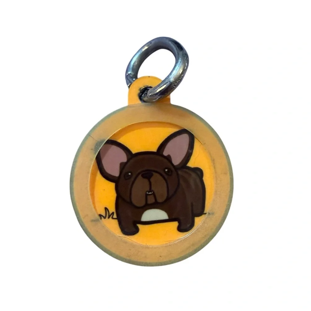 Cute Brown French Bulldog Pet ID Tag - Yellow Background
